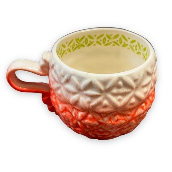 Anthropologie Ombre Mug Textured Interior design Pinch Handle Ceramic Coral Red - Picture 1 of 7